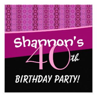 40th Birthday Party Pink Stripes For Her W389 Custom Invites