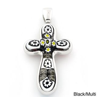 Plutus Sterling Silver Millefiori Two Sided Cross Pendant Plutus Crystal, Glass & Bead Necklaces