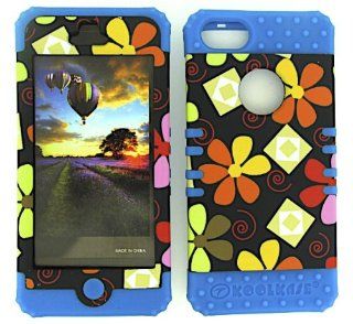 3 IN 1 HYBRID SILICONE COVER FOR APPLE IPHONE 5 HARD CASE SOFT LIGHT BLUE RUBBER SKIN FLOWERS LB TE497 KOOL KASE ROCKER CELL PHONE ACCESSORY EXCLUSIVE BY MANDMWIRELESS Cell Phones & Accessories