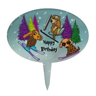 Puppies Skiing Happy Birthday Cake Picks