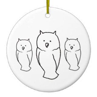 Owl art fun cute simple totem ink line drawing christmas tree ornament