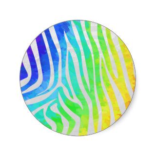 Zebra Rainbow and White Print Round Sticker