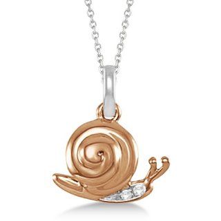 0.01ct Modern Small Children Nature Snail Shaped Diamond Pendant Necklace 14k Two Tone Gold Jewelry