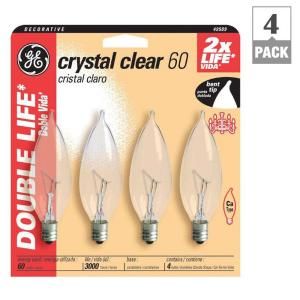 GE 60 Watt Incandescent CAC Bent Tip Decorative Candelabra Base Double Life Crystal Clear Light Bulb (4 Pack) 60CAC2L/CLTP4/12