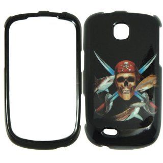 Samsung Dart T499 T Mobile   Pirate Skull Swords and Fish on Black Hard Case, Cover, Snap On, Faceplate Cell Phones & Accessories