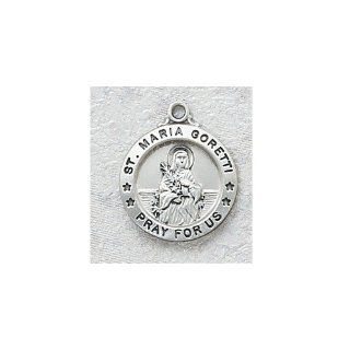 Sterling Silver St. Maria Goretti Medal with 18 inch chain Pendant Necklaces Jewelry