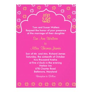 Pink, Yellow White Ganesh Indian Hindu Custom Invites