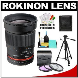 Rokinon 35mm f/1.4 Aspherical Wide Angle Manual Focus Lens with Filters + Tripod + Cleaning Kit for Canon Digital Rebel XS, XSi, T1i, T2i, T3, T3i EOS 50D, 60D & 7D Digital SLR Camera  Camera Lenses  Camera & Photo