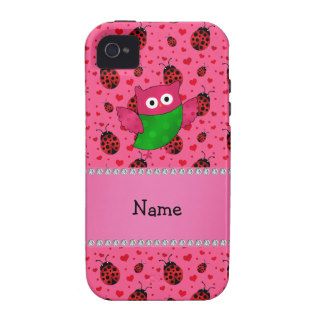 Personalized name cute owl pink ladybugs case for the iPhone 4