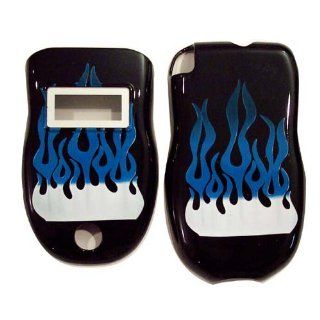 Hard Plastic Snap on Cover Fits Motorola IC502 Buzz Blue Flame/Black Sprint Cell Phones & Accessories