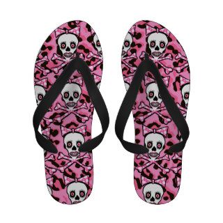 Cute Girly goth punk skull on pink leopard print Flip Flops