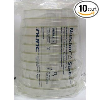 Nunc 168381 Polystyrene (PS) Cell Culture/Petri Dish With Lid, Vented, NunclonTM Delta Surface, Dimensions (Height x O.D.) 150 x 20mm, Culture Area 145cm, Working Volume 35mL, Sterile, Packed In Resealable Bags (Bag of 10) Science Lab Petri Dishes In