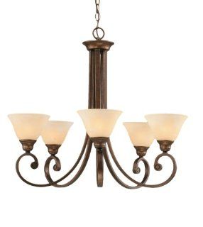 Toltec Lighting 255 BRZ 503 Curl Five Light Uplight Chandelier Bronze Finish with Amber Marble Glass Shade, 7 Inch    