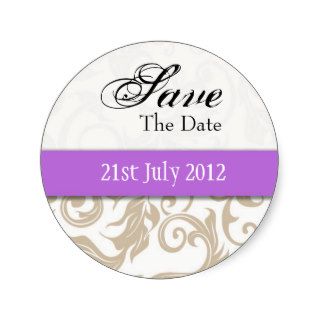 Ivory Swirl Save The Date Sticker with Purple