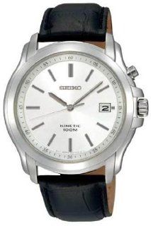 Seiko Silver Dial Kinetic Black Genuine Leather Mens Watch SKA487P2 at  Men's Watch store.