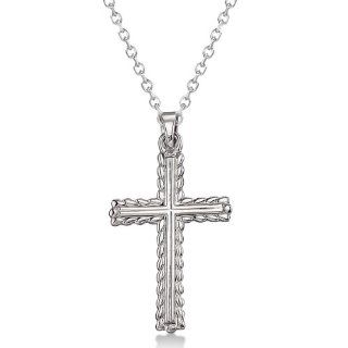 14K White Gold Cross Necklace for Men or Women Featuring Exquisite Braided Design (0.62 Grams) Pendant Necklaces Jewelry