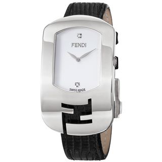 Fendi Women's 'Chameleon' White Diamond Dial Black Leather Strap Watch Fendi Women's Fendi Watches