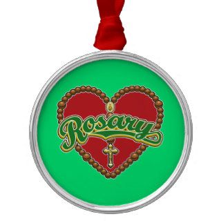 Rosary Heart Green Logo on Red Background Christmas Tree Ornaments