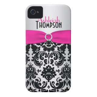 Personalized Pink, Black, Silver Damask Case Mate iPhone 4 Cases