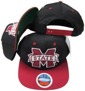 Mississippi State University Bulldogs Black/Maroon Two Tone Plastic Snapback Adjustable Plastic Snap Back Hat / Cap  Sports Fan Baseball Caps  Sports & Outdoors