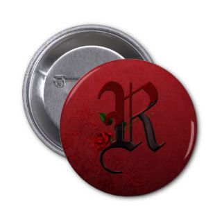 Gothic Rose Monogram R Pinback Buttons