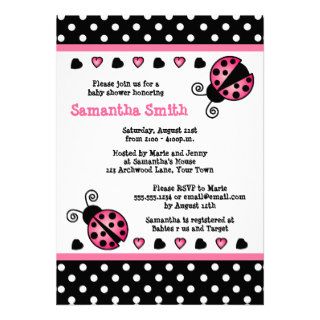 Pink Ladybug Baby Shower Black & White Polka Dots Personalized Announcement