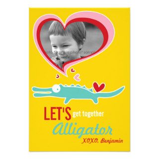 Cute Cartoon Alligator Classroom Valentine Photo Invitation