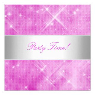 Pink White Silver Lights Party Custom Invites