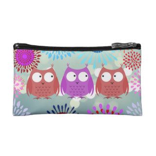 Cute Owls Looking at Each Other Flower Design Cosmetic Bags