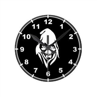Gothic White Reaper face on black background Wall Clock