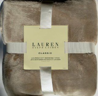 Throw Blanket Ralph Lauren Classic Luxurious Soft Micromink 50 x 70 Linen / Tan   Throw Blankets Monogram