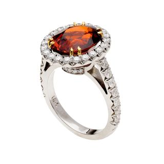 18k White Gold Oval cut Mandarin Orange Garnet and 1 1/4ct TDW Diamond Halo Ring (G H, VS1 VS2) Gemstone Rings