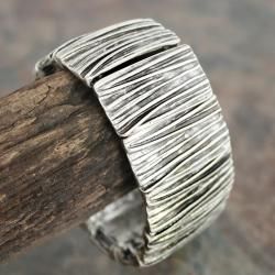 Silver Pewter Ridged Lines Narrow Stretch Bracelet (Turkey) Bracelets