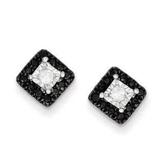 Sterling Silver Black and White Diamond Square Post Earrings Jewelry