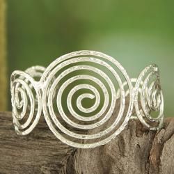 Handcrafted Silver Plated Hammered Swirls Cuff Bracelet (India) Bracelets