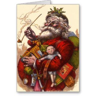 Vintage Christmas, Victorian Santa Claus Pipe Toys Greeting Cards