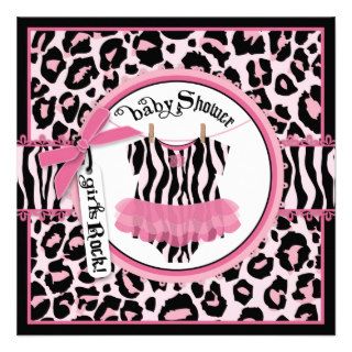 Pink Cheetah Print Rock Star Tutu Baby Shower Custom Announcement