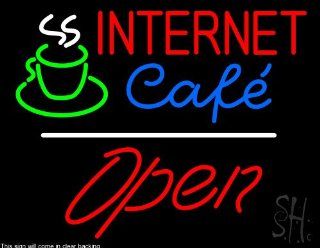 Internet Cafe Script1 Open White Line Clear Backing Neon Sign 24" Tall x 31" Wide  Business And Store Signs 