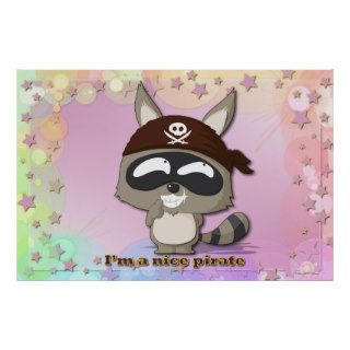 Cute Raccoon Funny Cartoon Kawaii Pirate Poster