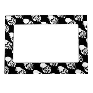 Gothic White Reaper face on black background Frame Magnets