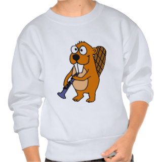XX  Funny Beaver Playing Clarinet Cartoon Pullover Sweatshirt