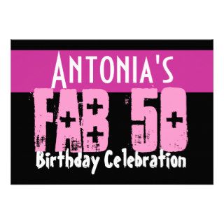50th Fab Birthday Party Zebra Pink Black Z393 Personalized Invite