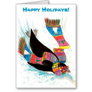 Funny Winter Holiday Penguin Christmas Greeting Cards