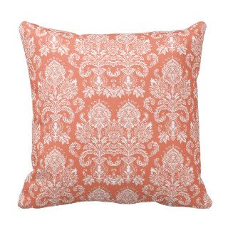 Coral Victorian Damask Throw Pillows