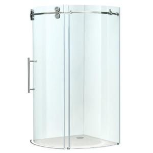 Vigo 36 in. x 73 in. Frameless Bypass Round Shower Enclosure in Stainless Steel and Left Door VG6031STCL36L