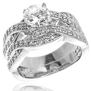 Tressa Sterling Silver Round cut Cubic Zirconia Bridal and Engagement style Ring Set Tressa Cubic Zirconia Rings