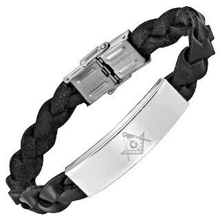 MasonicMan New Mens Leather Bracelet with Masonic Symbol Engraved on It. In Gift Pouch Jewelry