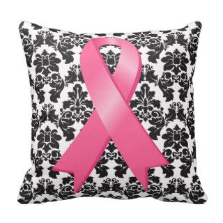 Damask Pink Ribbon   Breast Cancer Awareness Throw Pillow
