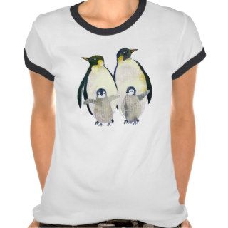Happy Penguin Family Cute Ladies Ringer T Shirt