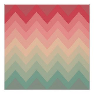 Pastel Red Pink Turquoise Ombre Chevron Pattern Poster